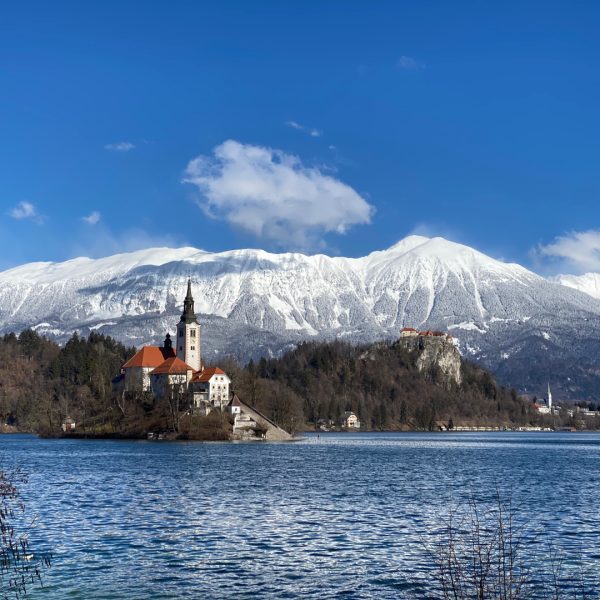 Bled Island with the Karavanke range in the backdrop