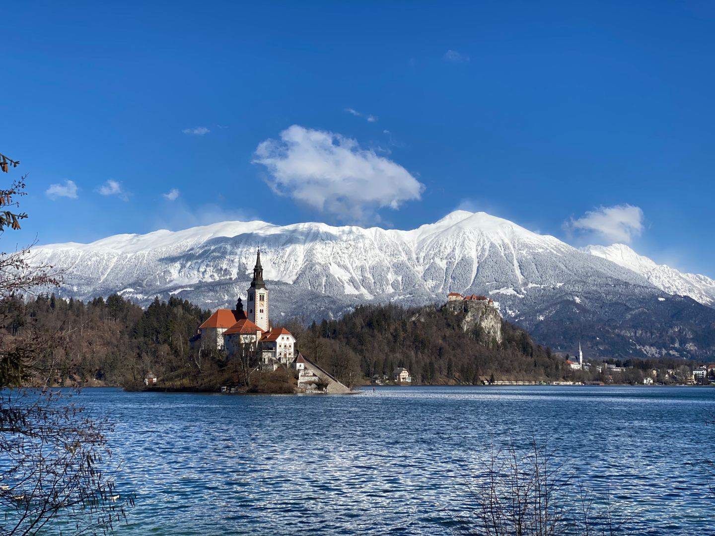 Bled Island with the Karavanke range in the backdrop